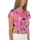 Vintage Spaceman Rosa Crop T-Shirt mit Allover-Print