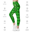 Grüne Leggings mit Bausteinen und Bergmann-Muster im Allover-Print mit Taschen