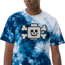 T-Shirt mit übergroßer Batik-Stickerei und Skelett-Totenkopf, Piraten-Totenkopf, Minifigur, Ziegelsteinkopf