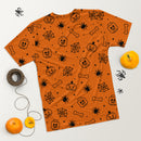 Oranges gruseliges Skelett, Spinne, Kürbis Halloween Brick Minifigur Teile Herren T-Shirt