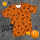 Oranges gruseliges Skelett, Spinne, Kürbis Halloween Brick Minifigur Teile Herren T-Shirt