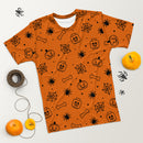 Oranges gruseliges Skelett, Spinne, Kürbis Halloween Brick Minifigur Teile Herren T-Shirt