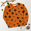 Oranges gruseliges Gespenst, Fledermaus, Kürbis, Hexe, Schlange Halloween Brick Minifigur Teile Unisex Sweatshirt