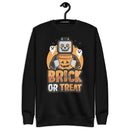 Brick or Treat, Fledermaus, Kürbis Halloween Brick Minifigur Teile Erwachsene Unisex Premium Sweatshirt