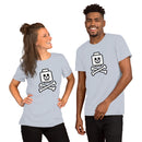 Totenkopf Minifigur Kopf gekreuzte Knochen unten Unisex T-Shirt