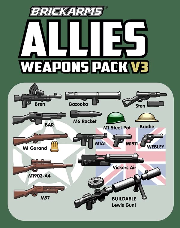 BrickArms WWI & WWII Allies Weapons & Accessories Military Pack v3 for Minifigures