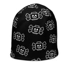 Beanie mit Skelett-Totenkopf und gekreuzten Knochen, Schwarz, Allover-Print