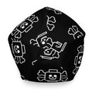 Beanie mit Skelett-Totenkopf und gekreuzten Knochen, Schwarz, Allover-Print