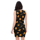 Schwarzes und oranges Halloween-Skelett-Hexenschädel-Schlangen-Bodycon-Kleid