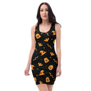 Schwarzes und oranges Halloween-Skelett-Hexenschädel-Schlangen-Bodycon-Kleid
