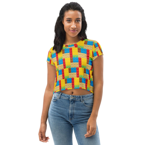 Bricks Pattern All-Over Print Crop Tee