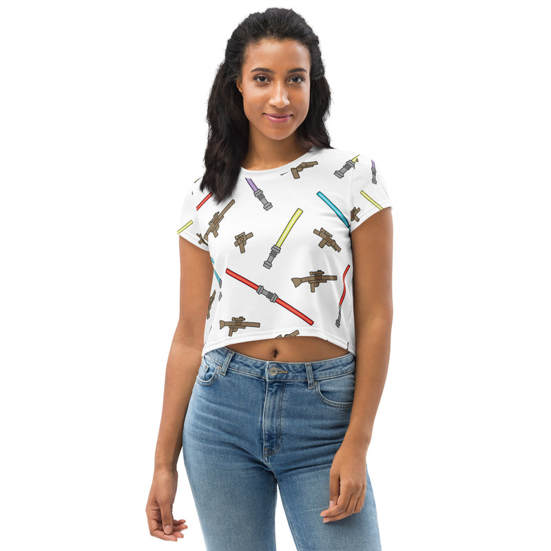 Blaster Weapon Pattern All-Over Print Crop Tee