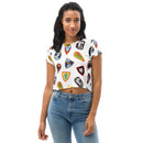Crop-T-Shirt mit Allover-Print und Vintage-Schildmuster