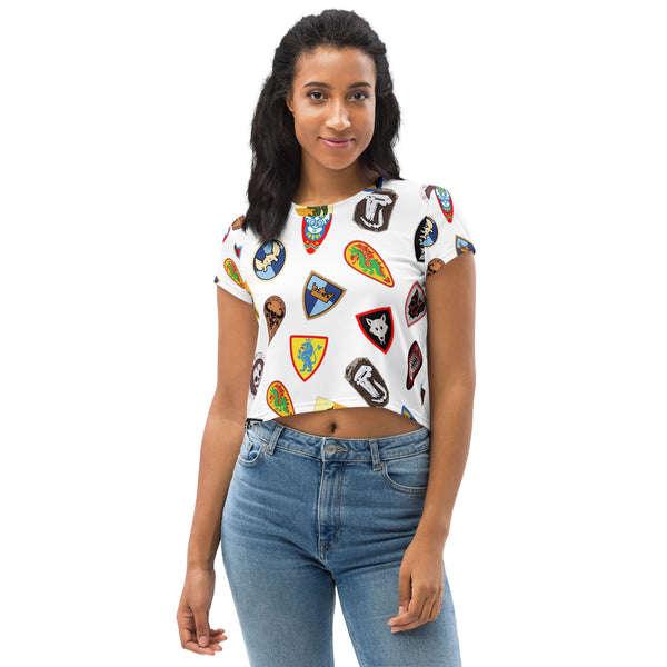 Vintage Shield Pattern All-Over Print Crop Tee