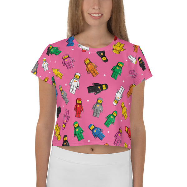 Vintage Space Spaceman Pink All-Over Print Crop Tee