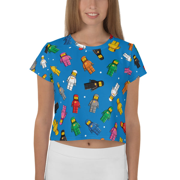 Vintage Spaceman Blue All-Over Print Crop Tee