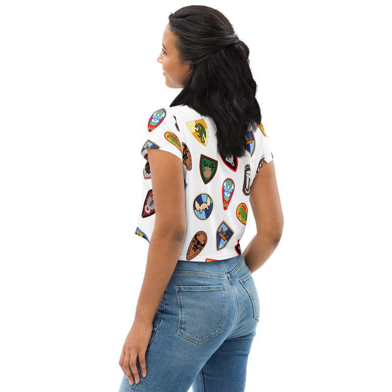 Vintage Shield Pattern All-Over Print Crop Tee