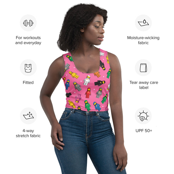 Vintage Space Spaceman Pink Crop Top