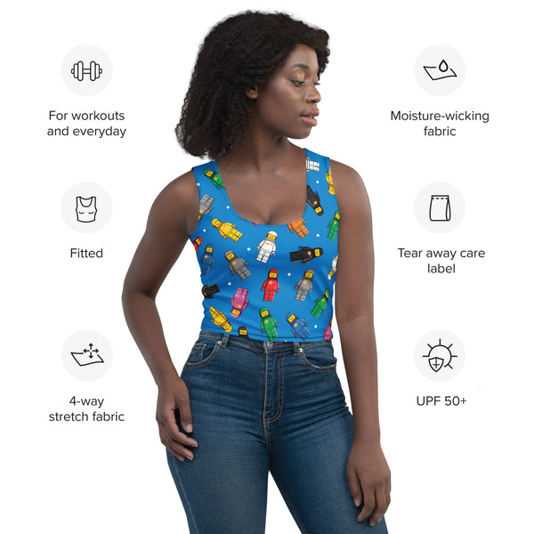 Vintage Space Spaceman Blue Crop Top