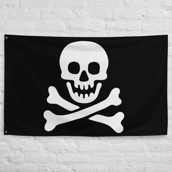 Vintage Pirate Skeleton Skull Crossbones Bricks Ships Flag