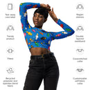 Vintage Spaceman Blau Recyceltes Langarm Crop Top