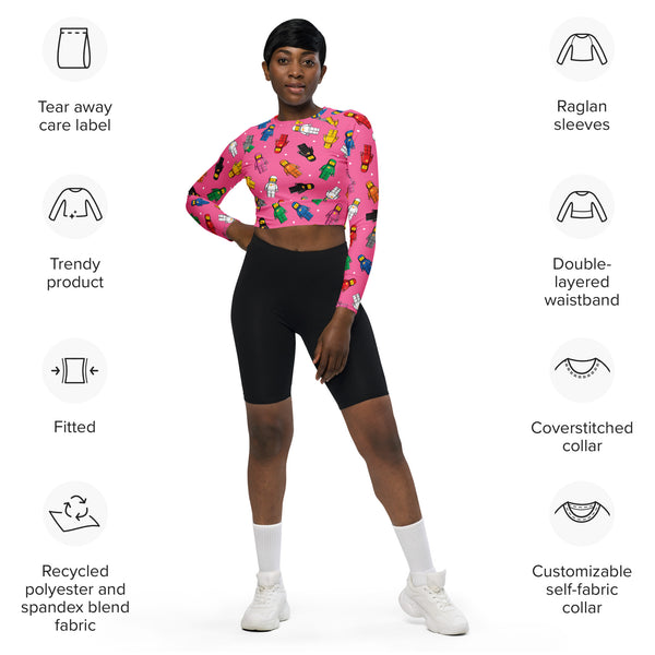 Vintage Spaceman Pink Recycled long-sleeve crop top