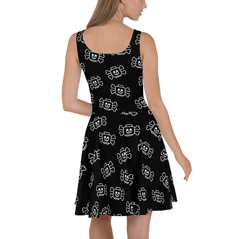 Skeleton Skull Crossbone Black Skater Dress