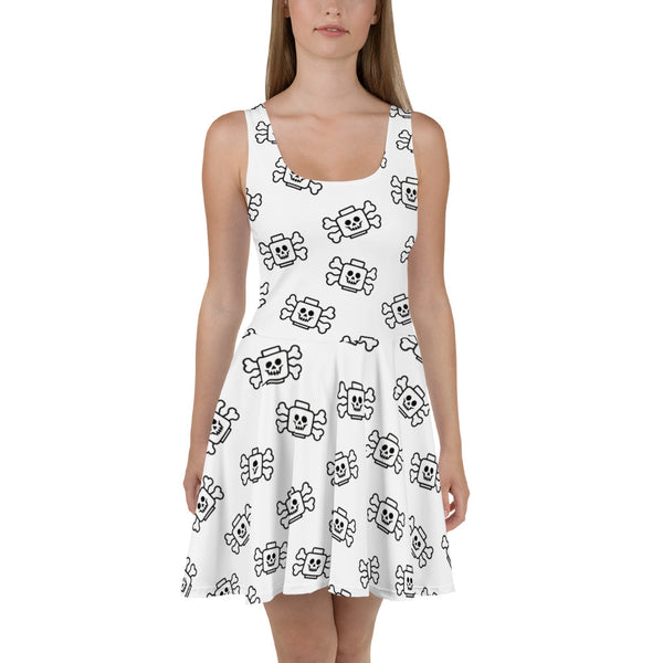 Skeleton Skull Crossbone White Skater Dress