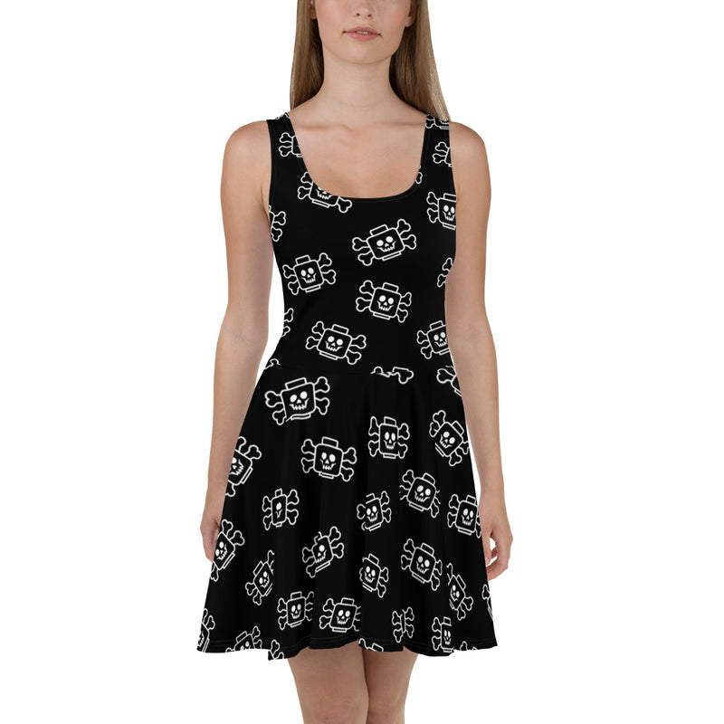 Skeleton Skull Crossbone Black Skater Dress