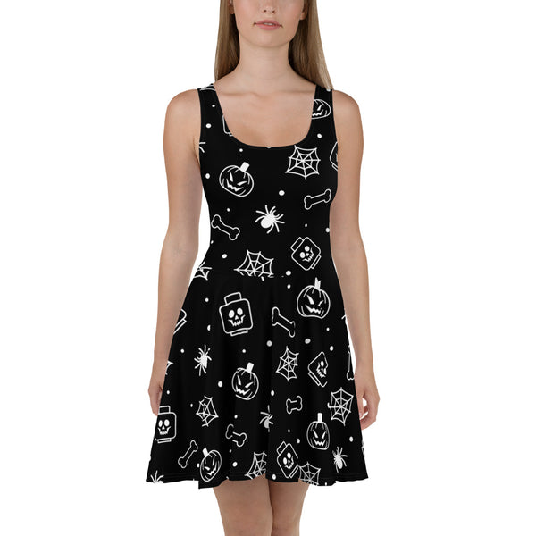 Halloween Skeleton Spider Skull Bones Skater Dress