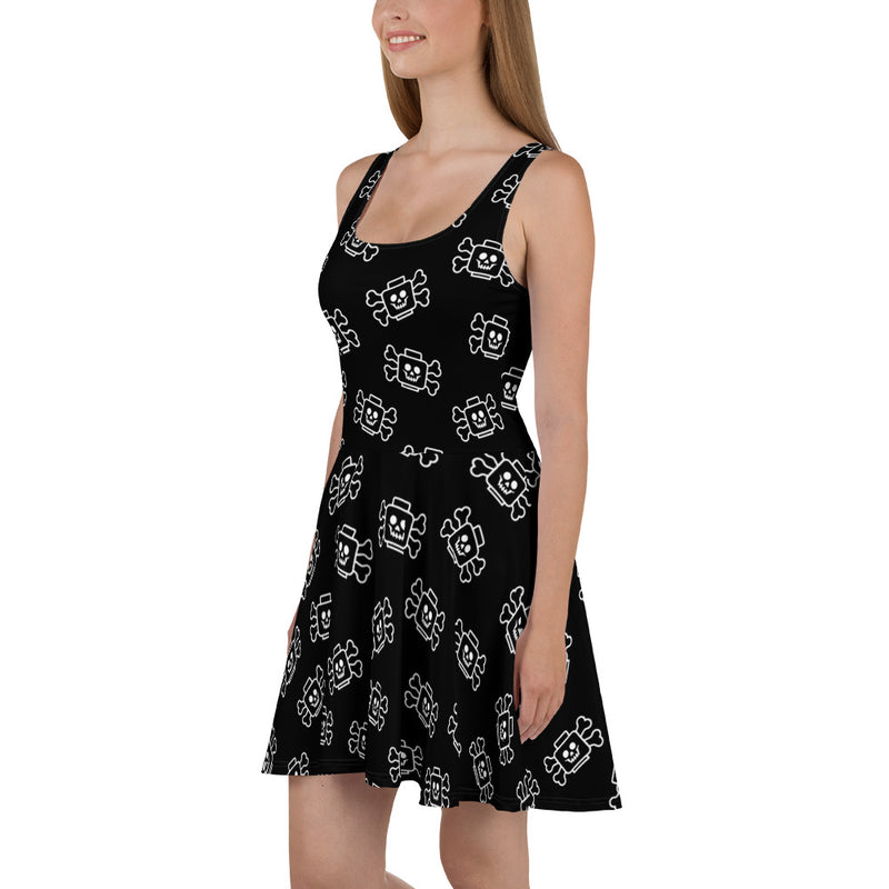 Skeleton Skull Crossbone Black Skater Dress