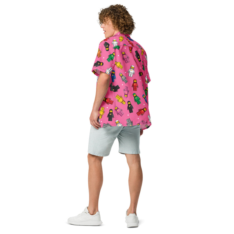 Spaceman Pink Unisex Hawaiian button shirt