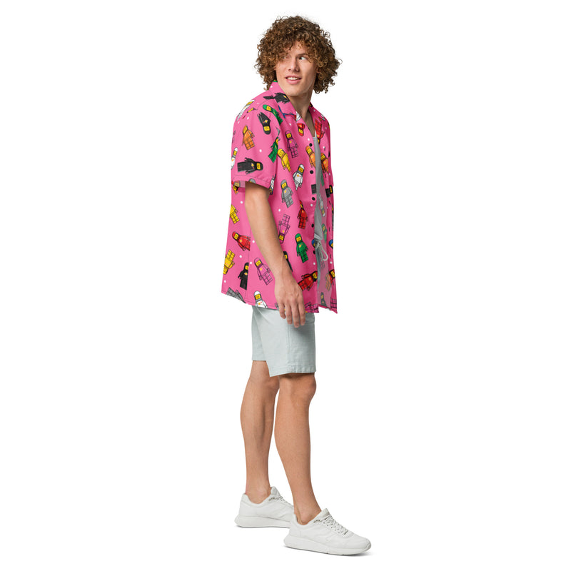 Spaceman Pink Unisex Hawaiian button shirt