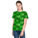 Grünes Bausteine-Miner-Creep-Muster All Over Print Jugend-T-Shirt mit Rundhalsausschnitt