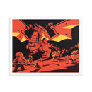 Bricks And Dragons – Gerahmtes Poster mit Krieger und Magier-Minifigur