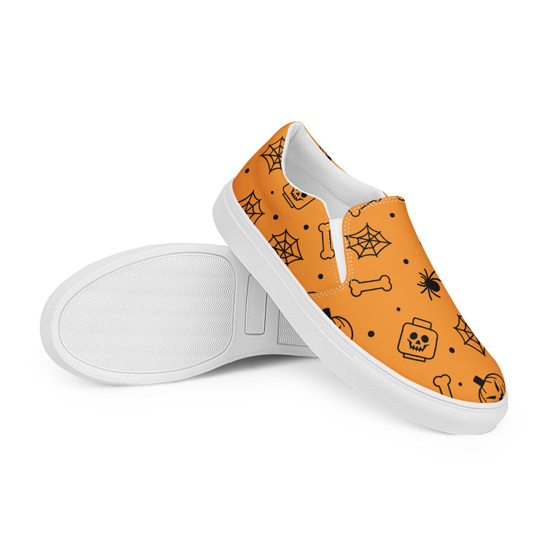Orange Halloween Ghost Spiders Skeletons Men’s Slip On Canvas Shoes