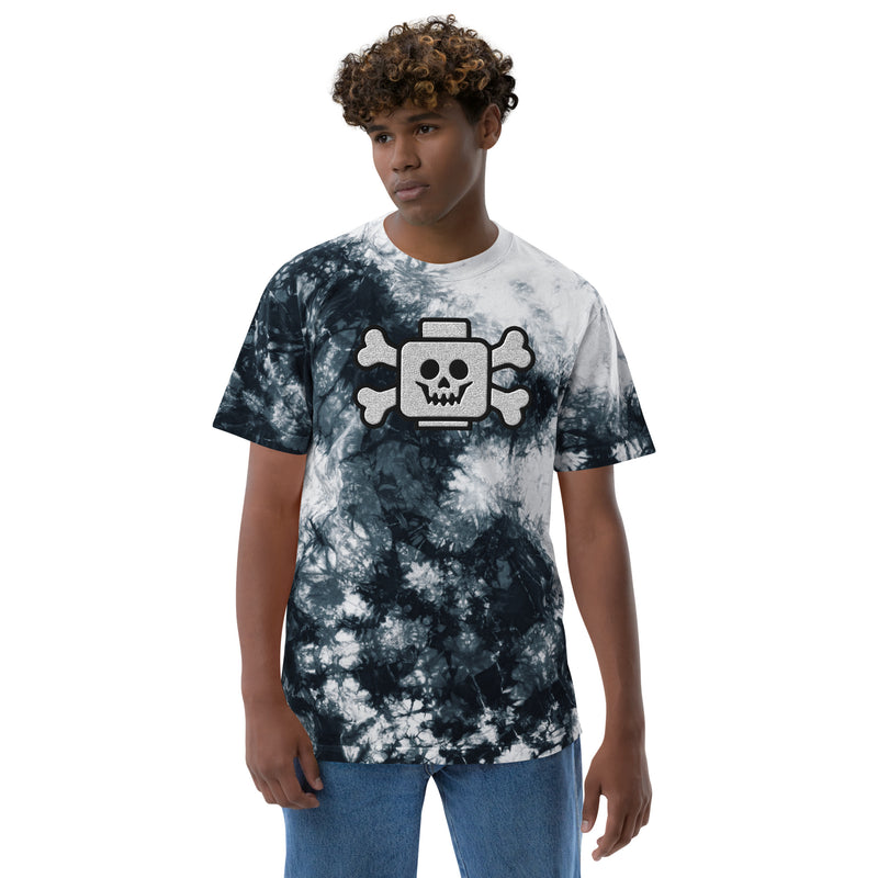 Skeleton Skull Pirate Crossbones Minifigure Brick Head Oversized Embroidery tie-dye t-shirt