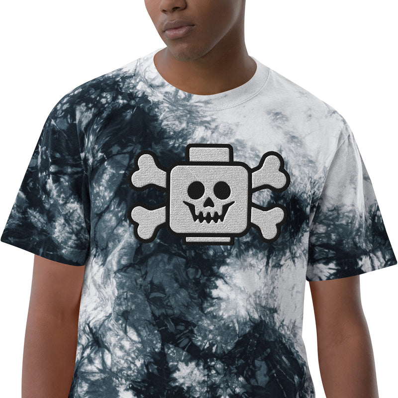 Skeleton Skull Pirate Crossbones Minifigure Brick Head Oversized Embroidery tie-dye t-shirt