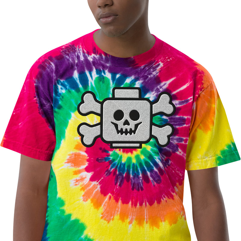 Skeleton Skull Pirate Crossbones Minifigure Brick Head Oversized Embroidery tie-dye t-shirt