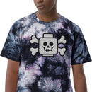 T-Shirt mit übergroßer Batik-Stickerei und Skelett-Totenkopf, Piraten-Totenkopf, Minifigur, Ziegelsteinkopf