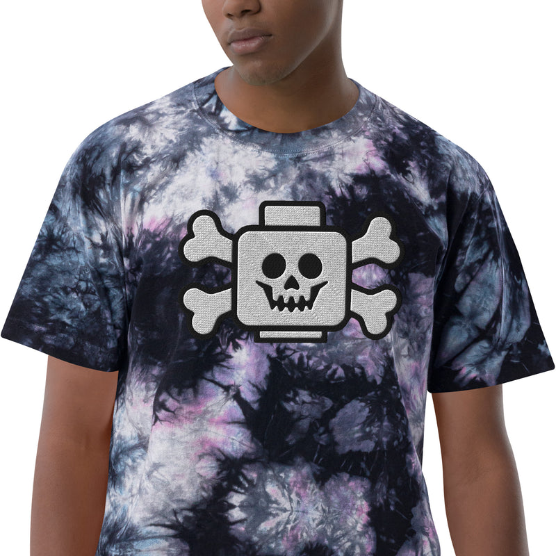 Skeleton Skull Pirate Crossbones Minifigure Brick Head Oversized Embroidery tie-dye t-shirt