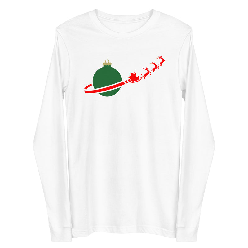 Vintage Christmas Space Planet Santa Sleigh Reindeer Unisex Long Sleeve Tee