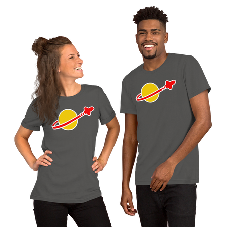 Vintage Space Bricks Globe Rocket Unisex t shirt