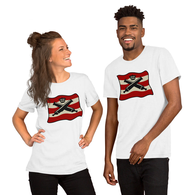 Vintage Bricks Red Cannon Crown Pirate Ships Unisex t-shirt
