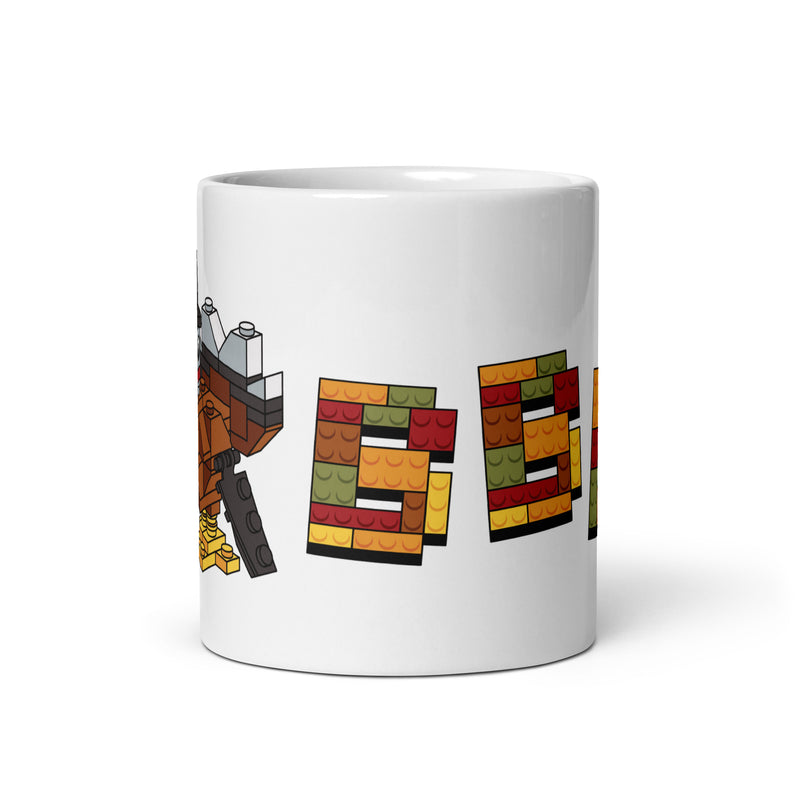 Thanksgiving Turkey Bricks Gobble White glossy mug