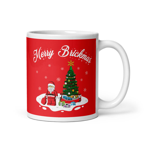 Merry Brickmas Santa Christmas Tree White glossy mug