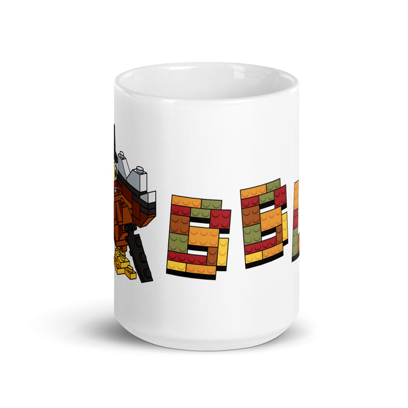 Thanksgiving Turkey Bricks Gobble White glossy mug