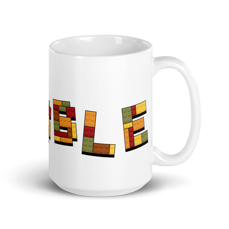 Thanksgiving Turkey Bricks Gobble White glossy mug