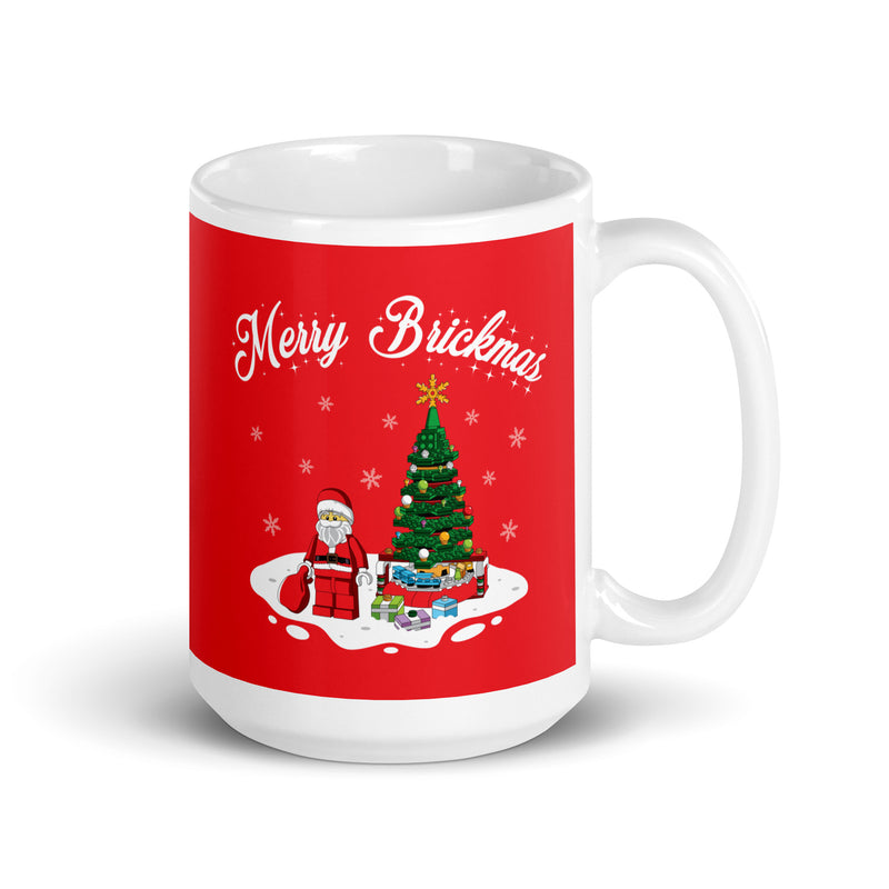 Merry Brickmas Santa Christmas Tree White glossy mug
