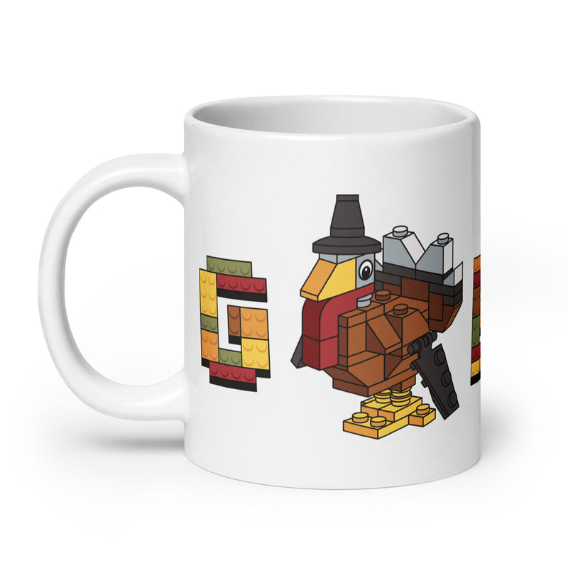 Thanksgiving Turkey Bricks Gobble White glossy mug